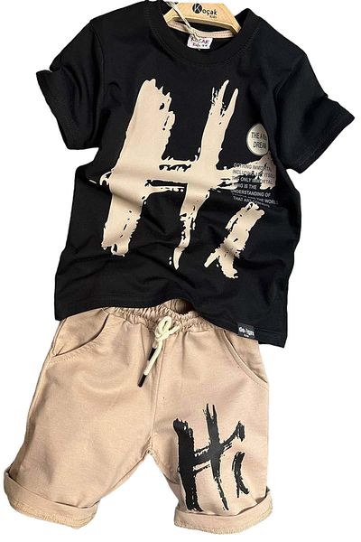 Riccotarz Boy - Hi Printed Black Shorts Set, Short Sleeve