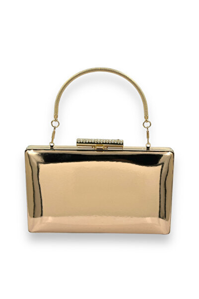 Generic Brand Rose gold mirror patent leather metal handle evening bag evenin...