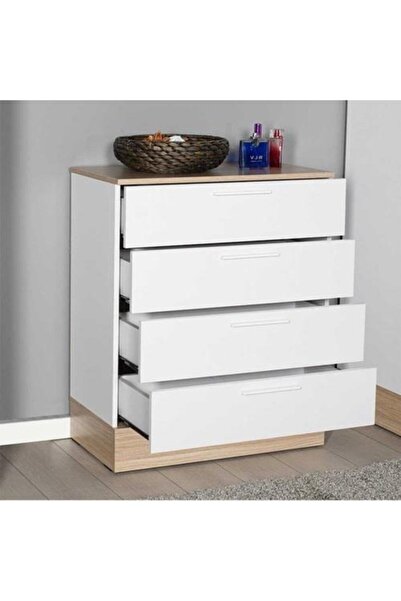 Adore Mobilya Base 4 Çekmeceli Şifonyer - Italyan Meşe-mat Beyaz 72x88x40 Cm (GXYXD)