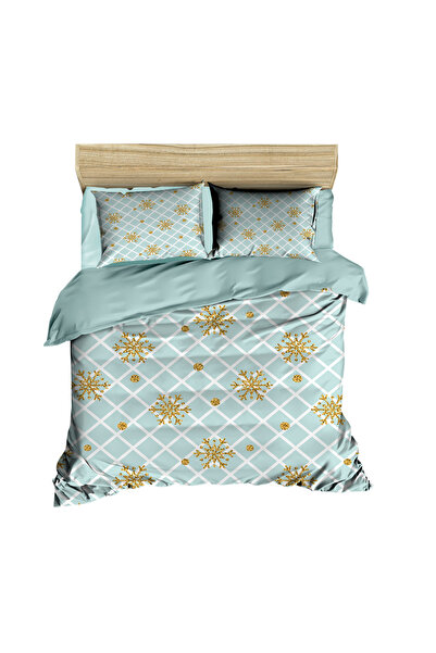 Fabeteks New Year's Gold Color Snowflakes Digital Duvet Cover Set