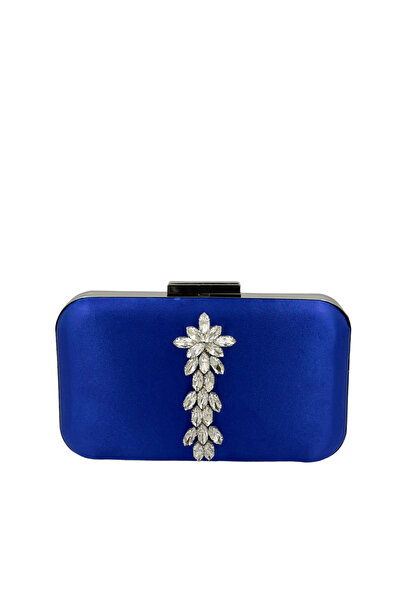 MidStore Cobalt Blue Colors Satin Silver Case Silver Stone Evening Dress Bag ...