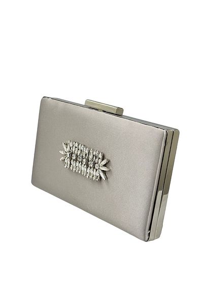 Wedding Fashion Carcasa din satin argintiu culoare nurca cu piatra argintie Geanta pentru rochie de seara Clutch Portofoliu pentru bal de absolvire