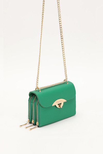 Levidor Grass Green Three Compartment Chain Strap Shoulder Bag