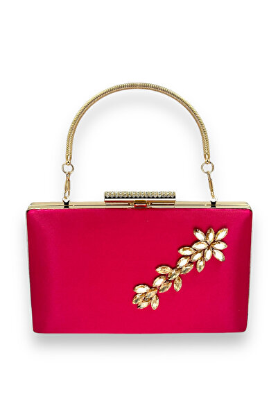 Generic Brand Fuchsia Pink Color Satin Crystal Stone Evening Dress Bag Evenin...