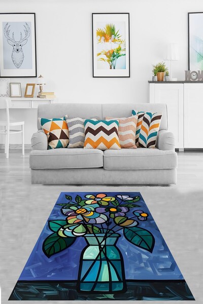 on the clouds Vitray Desen Çiçekli Vazolu Bohem İskandinav Yıkanabilir Kaymaz...