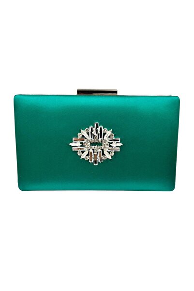 Generic Brand Green Satin Evening Dress Bag and Night Portfolio with Silver Case