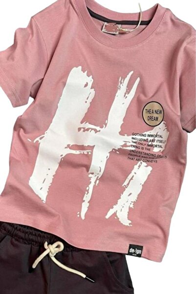 Riccotarz Boy's Powder Colored Hi Printed Short Sleeve Shorts Set