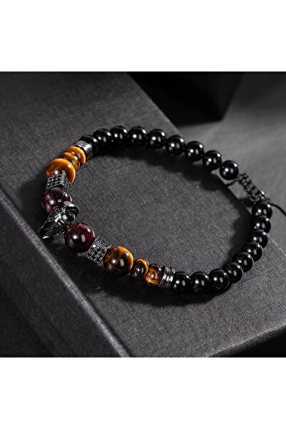 OSMANLI DOĞAL TAŞ Kaplan Gözü-bordo Granat Lal-krizokol Doğal Taş Erkek Zirkon Bileklik