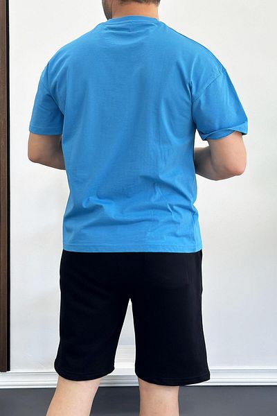 Edwox Мъжка тениска с щампа Oversize в синьо - 100% памук Edw159