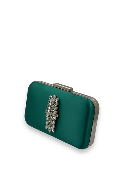 MidStore Green Color Satin Silver Case Silver Stone Evening Dress Bag Evening Bag Portfolio