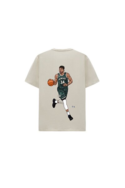 CC STORE Tricou supradimensionat unisex NBA crem Giannis Antetokounmpo