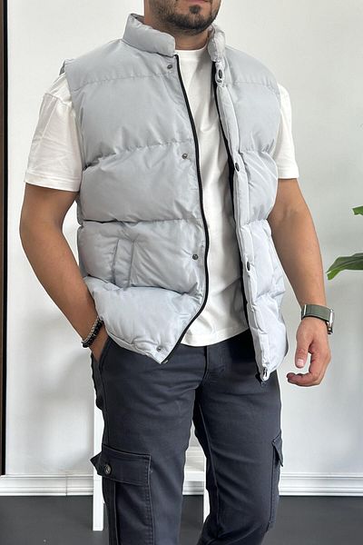 Edwox Gray Slim Fit Puffer Vest - Crozvise Kf03