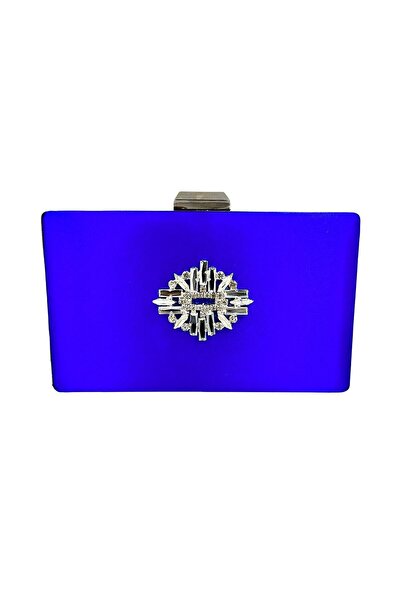 MidStore Cobalt Blue Colors Satin Silver Case Silver Stone Evening Dress Bag ...