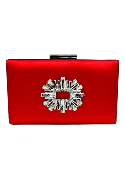 Generic Brand Satin Evening Dress Bag Night Portfolio with Red Silver Case