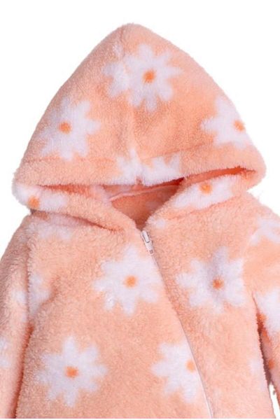 Chicsy Baby Winter Sweet Plush Hooded Floral Patterned Baby Kids Welsoft Jumpsuit
