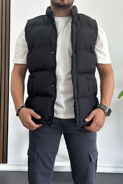 Edwox Black Slim Fit Puffer Men's Vest - Crozvise Kf03