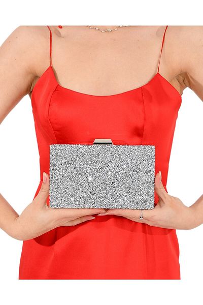 Wedding Fashion Geantă de seară cu pietre argintii Clutch Geantă de absolvire pentru bal de absolvire Geantă de mână lucrată manual Geantă cu lanț