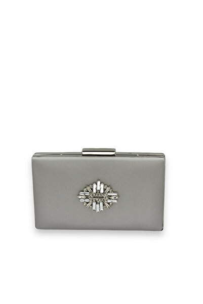 Wedding Fashion Ασημί Γκρι Χρώμα Σατέν Ασημένια Πέτρα Βραδινό Τσάντα Τσάντα Γ...