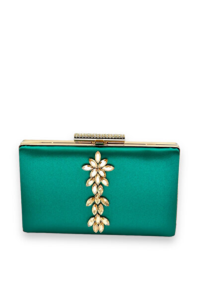 MidStore Green Color Satin Crystal Stone Evening Dress Bag Evening Bag Henna ...