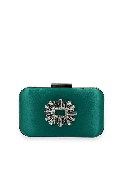 Generic Brand Green Satin Evening Dress Bag and Night Portfolio with Silver Case
