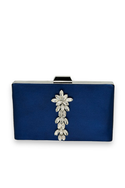 MidStore Navy Blue Color Satin Crystal Stone Evening Dress Bag Evening Bag He...