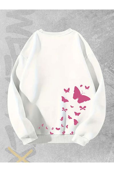 WEARTEX Butterfly Printed Unisex Oversize Sweatshirt - Crew Neck Hoodie