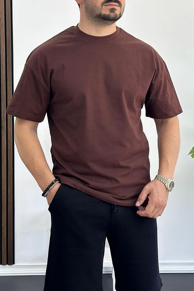 Edwox Ανδρικό μπλουζάκι Oversize - 100% βαμβάκι, στάμπα στην πλάτη, καφέ Edw161