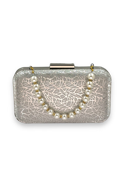 Wedding Fashion Gri argintiu Lame Color Pearl Mâner cu model laser Geanta de seară Geanta de seară Curea cu lanț Portofoliu clutch