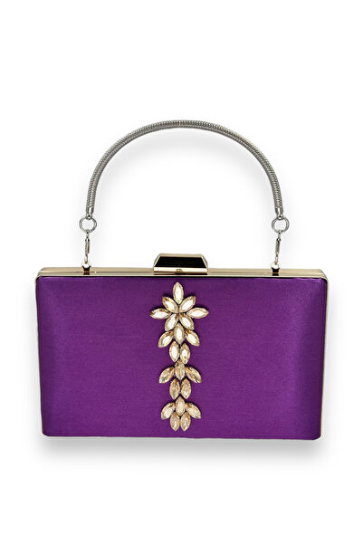 Generic Brand Purple Color Satin Crystal Jewelled Evening Dress Bag Evening B...