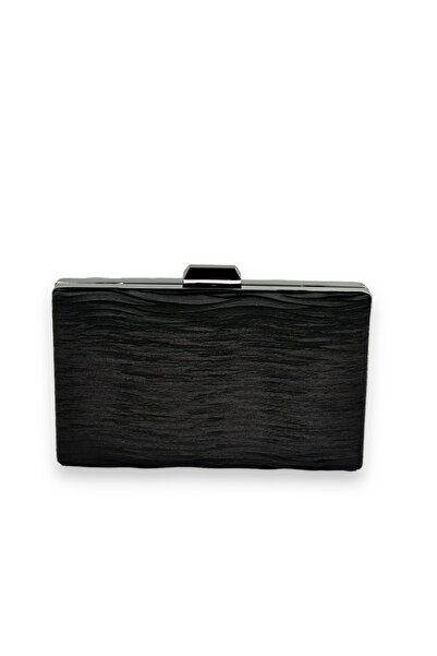 MidStore حقيبة سهرة سوداء من الساتان المطوي مع مقبض معدني حقيبة سهرة كولابا هينا