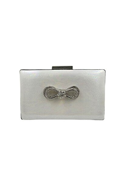 MidStore Ecru Color Silver Case Silver Stone Evening Dress Bag Evening Bag We...