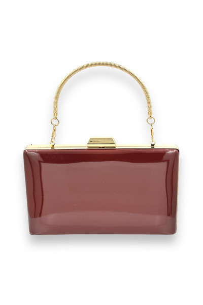 Wedding Fashion Geantă de seară din piele lacuită burgundă cu mâner metalic - seară, henna, nuntă și invitație de bal