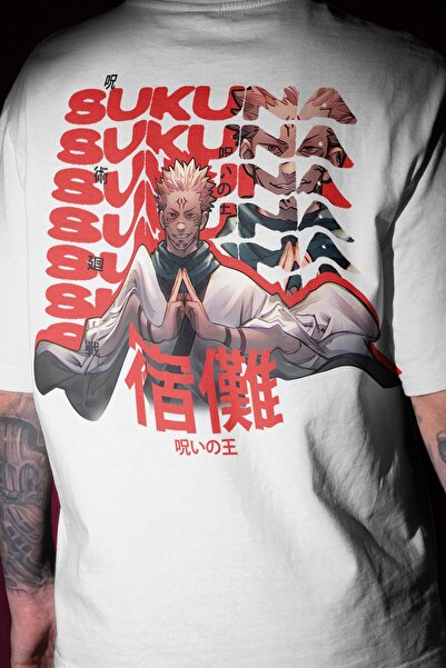 CC STORE Tricou Sukuna Jujutsu Kaisen |   Oversize unisex imprimat față și spate |   Seria de anime