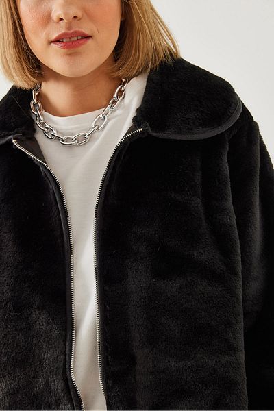 Bianco Lucci Women's Collared Zippered Faux Fur Coat 60351096