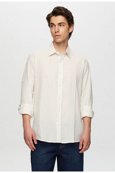 Tween Cămașă slim fit bej cu dungi 100% bumbac