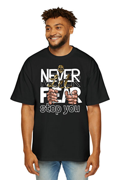CC STORE Tricou negru oversize cu imprimeu Never Let Fear Stop You
