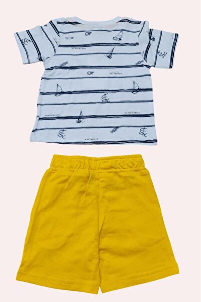 Riccotarz Striped Suit with Anchor Printed Yellow Shorts for Baby Boy