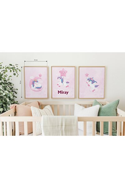 ENCİVA İsme Özel 3'Lü Bebek Odası Tablosu Oda Dekoru Yeni Doğan Hediyesi BEBE...