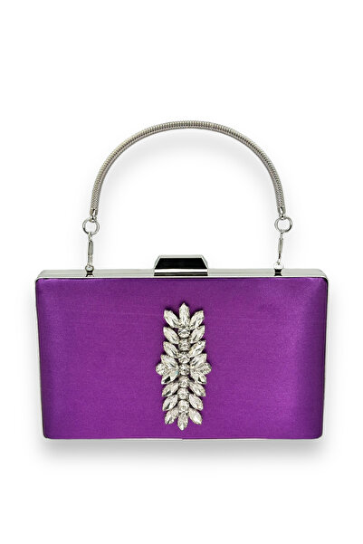 MidStore Purple Color Satin Crystal Jewelled Evening Dress Bag Evening Bag He...
