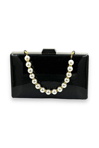 Wedding Fashion Geantă de rochie de seară importată, cu curea de perle acoperită cu silicon, negru Kumsim, clutch, bal de absolvire, Henna