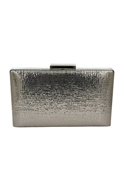 MidStore Anthracite Gray Platinum Color Shiny Imported Fabric Evening Bag Eve...