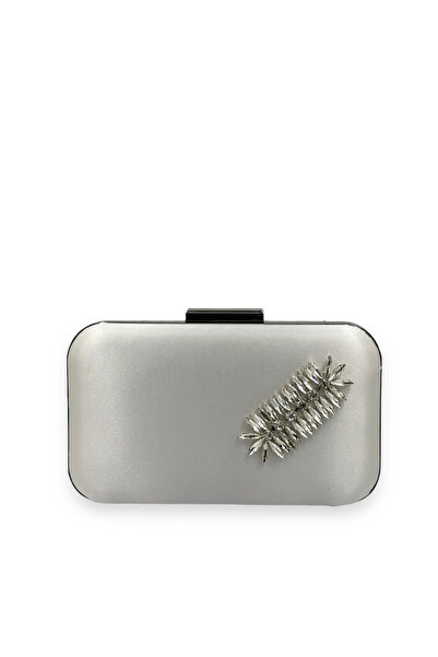 MidStore Portfolio Evening Dress Bag – Silver Case, Stoned Satin, Evening Eve...