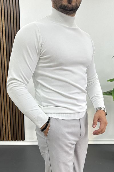 Edwox White Men's Turtleneck Sweater - Edw204