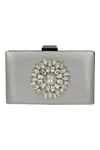 MidStore Culoare Gri Satin Cu Carcasă Argintiu Piatră Argintie Geanta Rochie De Seara Geanta De Seara Portofoliu De Logodna Nunta