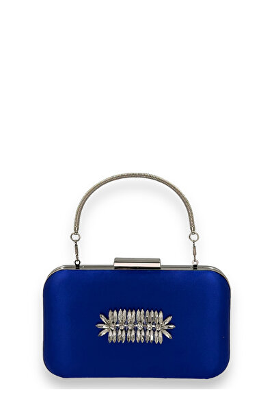 Generic Brand Cobalt Blue Color Satin Silver Case Silver Stone Handle Evening...