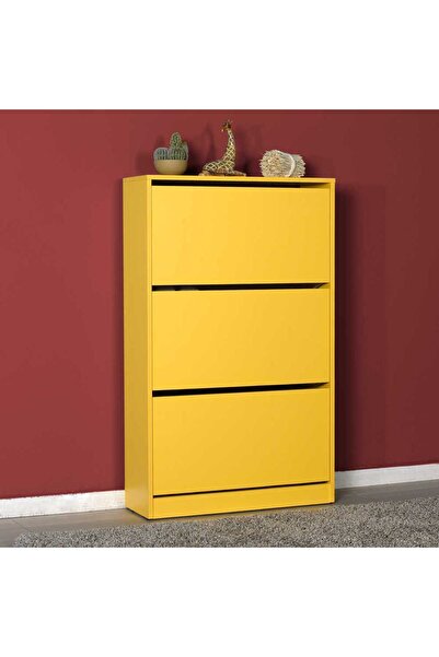 Adore Mobilya Flat Duo 3 Katlı Geniş Ayakkabılık Dolabı - Hardal