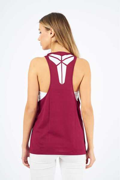 YÜKSEL IŞIK Burgundy Colored Sports Tank Top - Printed Design