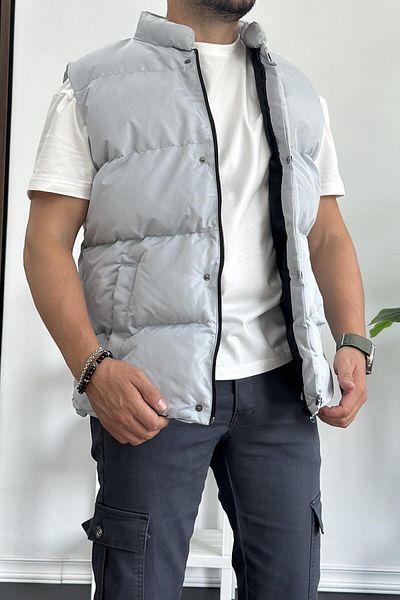 Edwox Gray Slim Fit Puffer Vest - Crozvise Kf03