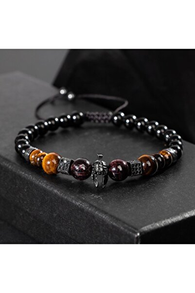 OSMANLI DOĞAL TAŞ Kaplan Gözü-bordo Granat Lal-krizokol Doğal Taş Erkek Zirkon Bileklik