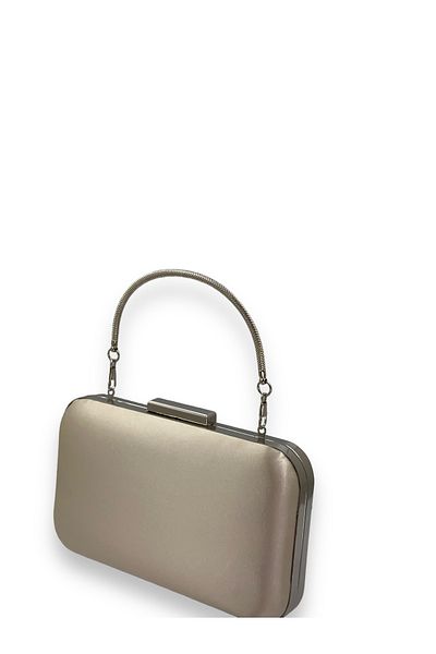 Wedding Fashion Geantă de seară din satin - culoarea pielii, carcasă argintie, mâner metalic, portofoliu clutch cu mâner pentru bal de absolvire